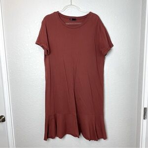 MICHELLE BY COMMUNE Rust Oversized Tshirt Dress with Large Bottom Ruffle Size L